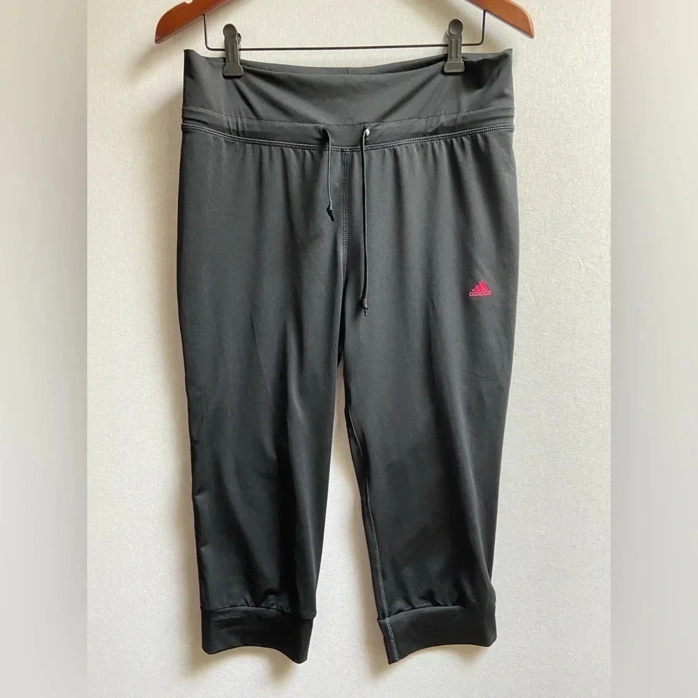 Adidas High Waisted Cropped Joggers Black & Pink Sz S